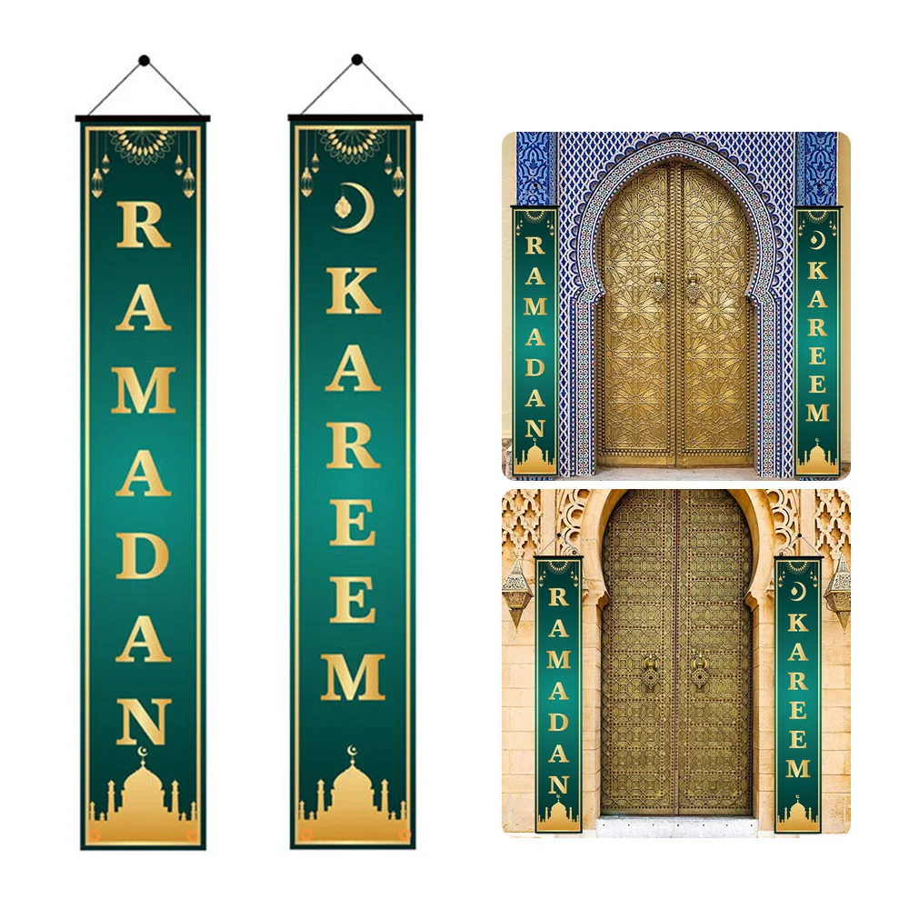 

1 Pair Eid Mubarak Porch Sign Ramadan Mubarak Banner Hanging Sign for Indoor/Outdoor Front Door Muslim Ramadan Party Decor