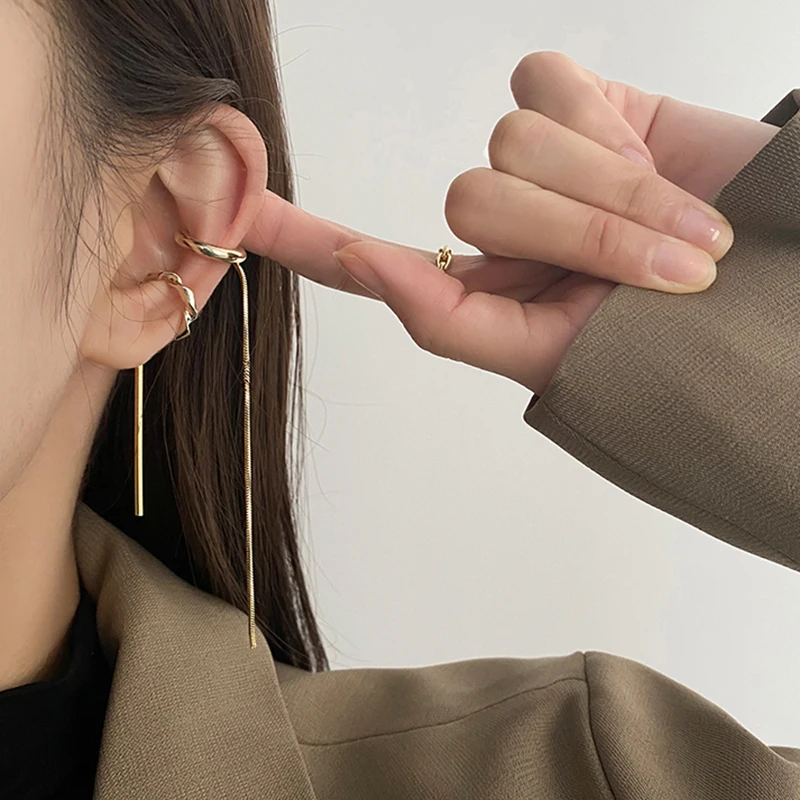 Женские серьги-каффы AENSOA в стиле панк простые с двойной линией Для Пирсинга Ушей