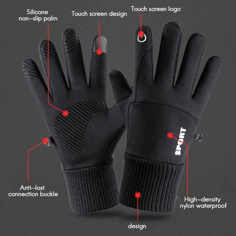 Winter Warm Sports Gloves Men's Contact Screen Driving Ski Windproof Waterproof For Cycling Skatting Fishing | Спорт и