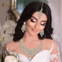 c30 jewelry sets for women rhinestone necklace earrings and forehead chain 3pcs set african jewelry set glamour bride wedding