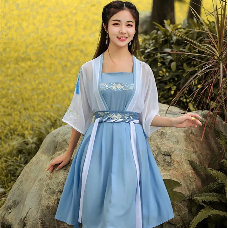 Женское традиционное китайское танцевальное платье Hanfu с вышивкой в стиле