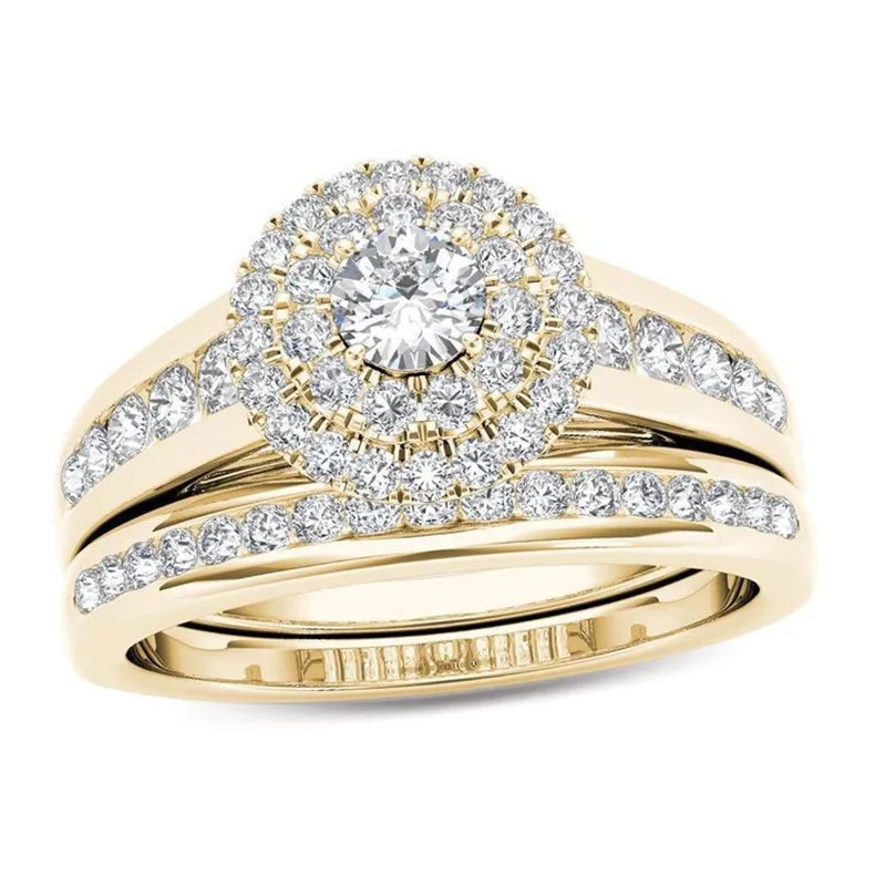 Роскошный комплект женских колец с кристаллом из камня крупным Цирконом Модные