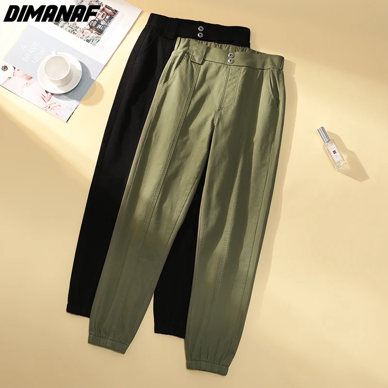 

DIMANAF Women Jeans Summer Style High Waist Harem 2022 Cotton Female Elastic Straight Solid Japanese Spliced Pants Oversize