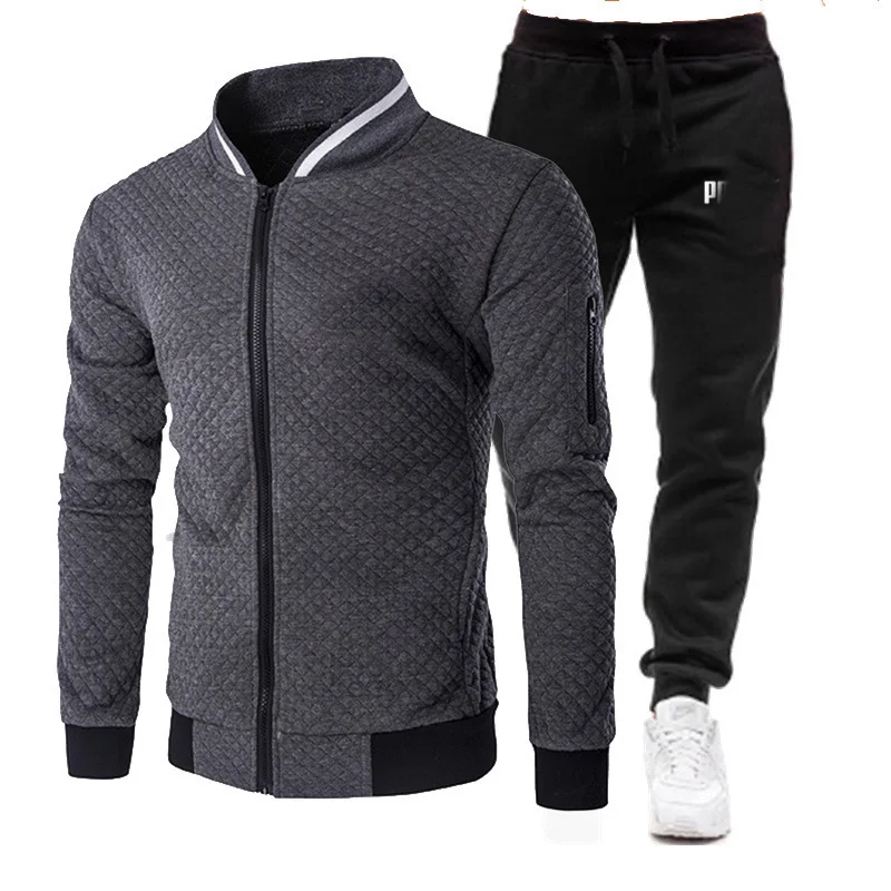 

2021 new autumn/winter men's casual suit stylish zipper cardigan jacket with standing collar track pants tracksuit sets