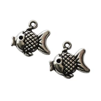 100pcs tibetan silver cute fish ocean animal spacer charm beads pendants alloy jewelry diy l030 17 2x16 3mm