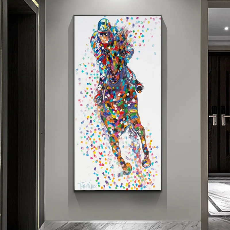 Самоотверженно граффити синий живопись на холсте с изображением лошади