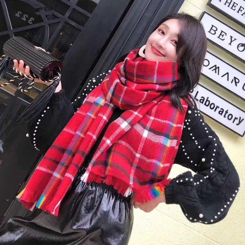 

Scarves Women Classic Knitted Long Plaid Simple Casual Elegant Winter Warm Thicker Colorful Womens Scarf Wraps Korean Style Chic