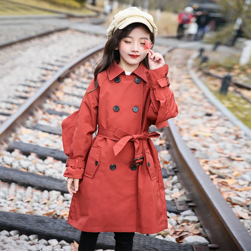 Куртки для девочек модные двубортные хлопковые пальто плащ новые детские плащи