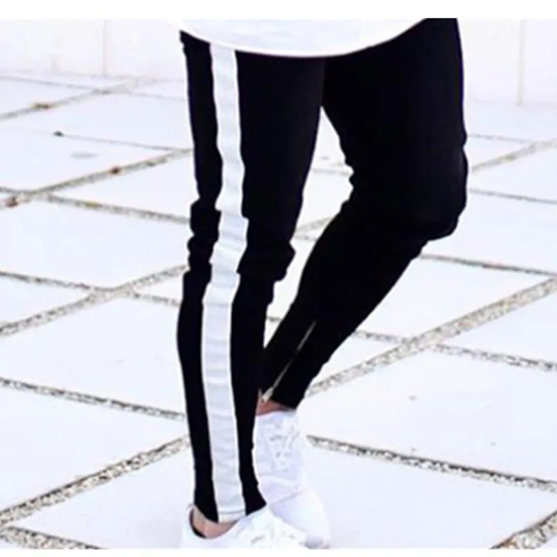 Мужские джинсы в полоску сбоку черные уличные брюки спортивная одежда стиле