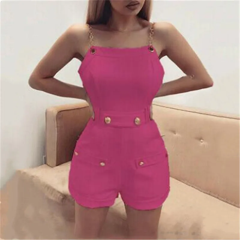 Пикантный Женский Повседневный Комбинезон новый однотонный топ с цепочкой шорты
