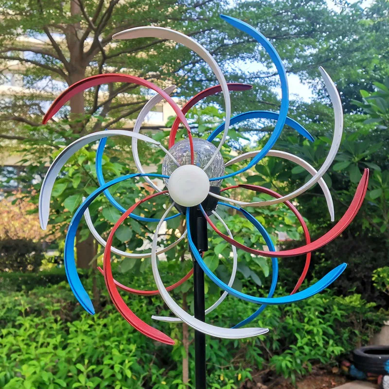 

Color Windmill Iron Garden Decoration Park Villa Outdoor Windmill Ornaments Double Sided High Quality Bearings Solar LED Light