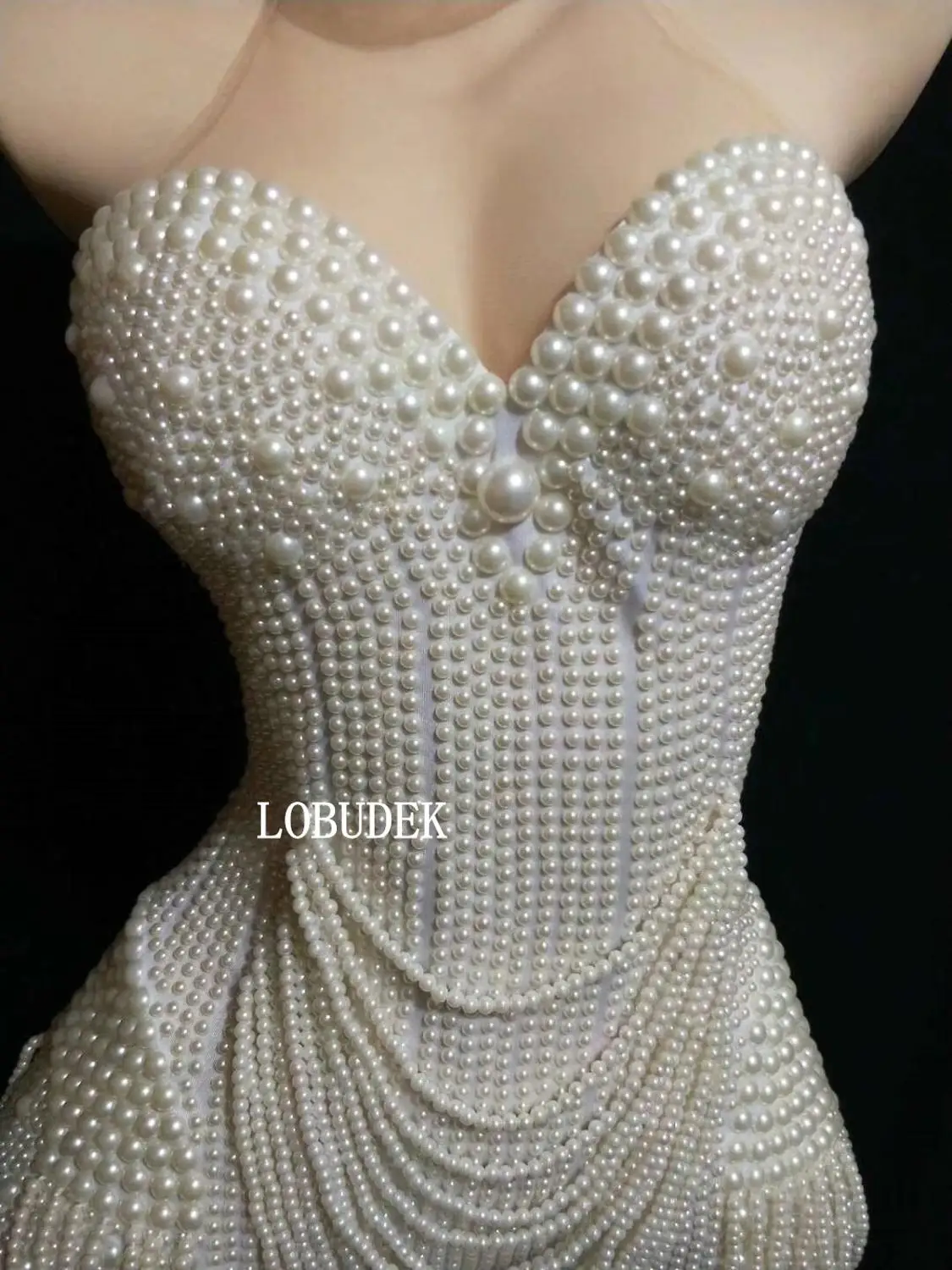 New Arrival White Beading Sleeveless Bodysuit Bar Nightclub Sexy Women DJ Singer Dancer Costume Birthday Party Pearl Stage Wear