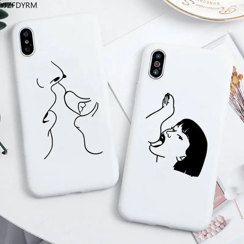 

Sexy Abstract Face Line Art Love Phone Case for iPhone 12 mini 11 Pro Max X XR XS 8 7 6s Plus Candy white Silicone Cases