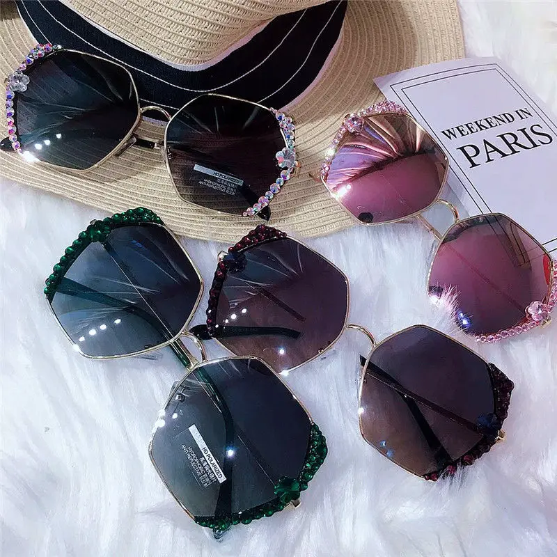 

New Net Red Inlaid Diamond Fashion Women Polarized Sunglasses Anti Ultraviolet Round Face Big And Small Driving High Grade