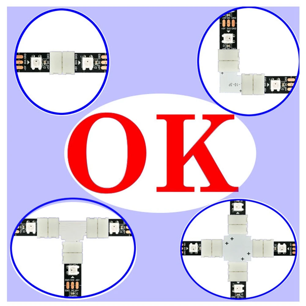 Connector WS2812b WS2813 WS2815 SK6812 WS2811 5050 RGB Led Strip 10mm 2 3 4 5Pin X T L Shape Corner Clip Free Soldering Terminal |