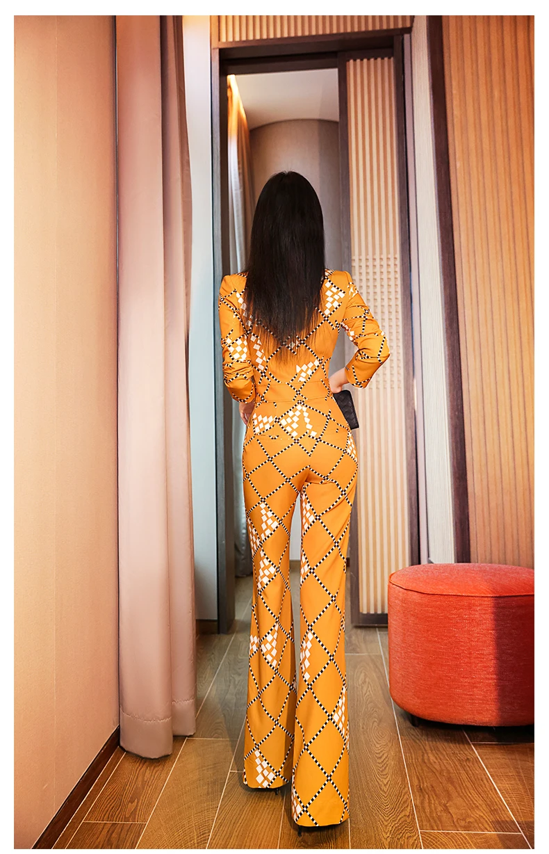 Женский офисный комбинезон с длинным рукавом Модный повседневный расклешенными