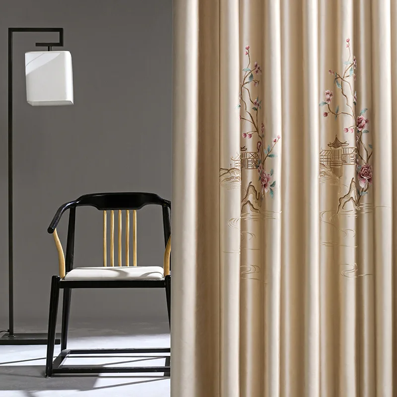 

2023 New Chinese Imitation Luster Embroidery Curtains Finished Curtains Custom Blackout Curtains for Living Dining Room Bedroom