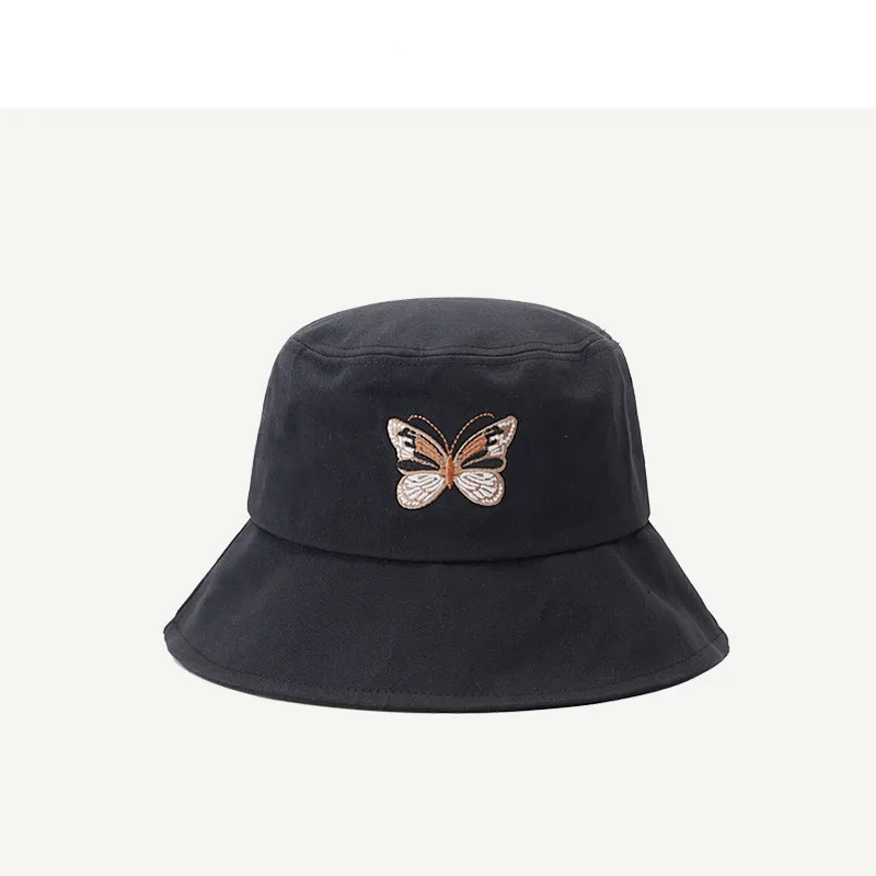 

Butterfly Embroidery Summer Foldable Bucket Hat Women Outdoor Sunscreen Cotton Fishing Hunting Cap Men Sun Prevent Hats Z0803