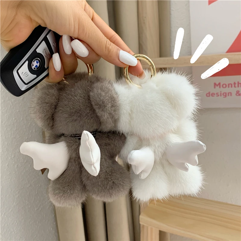 

Симпатичный брелок из натурального меха норки, маленький медведь, женская сумка, подвесные безделушки, высококачественный автомобильный к...