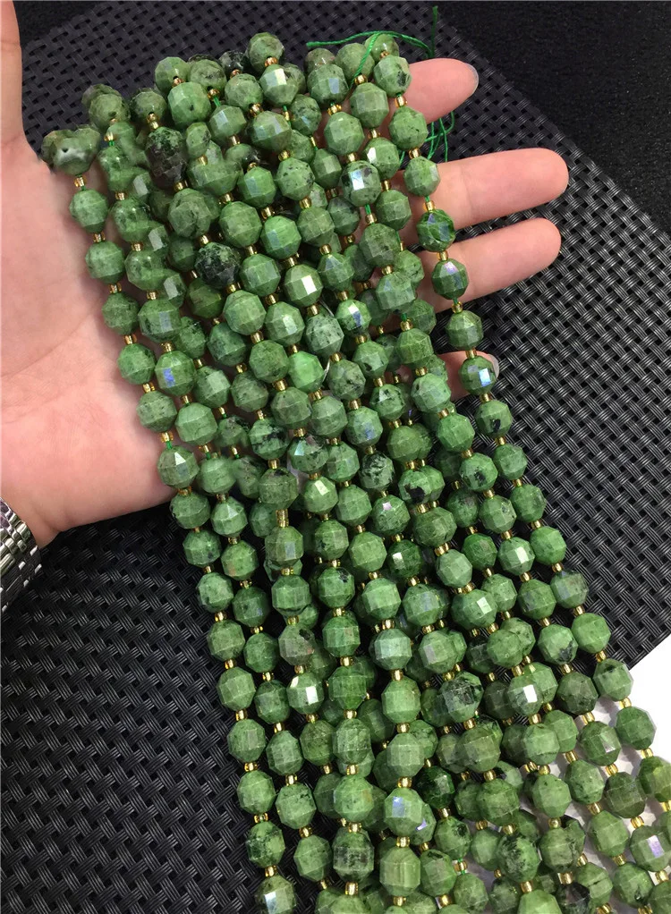 

10mm/12mm Natural Green Diopside Faceted Nugget Beads 15.5"