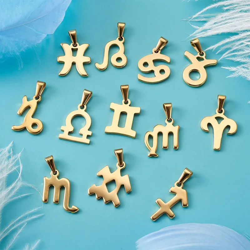

24pcs/box 304 Stainless Steel Pendant Charm 12 Constellations 12 Zodiac Signs For Jewelry Making DIY Bracelet Necklace Craft