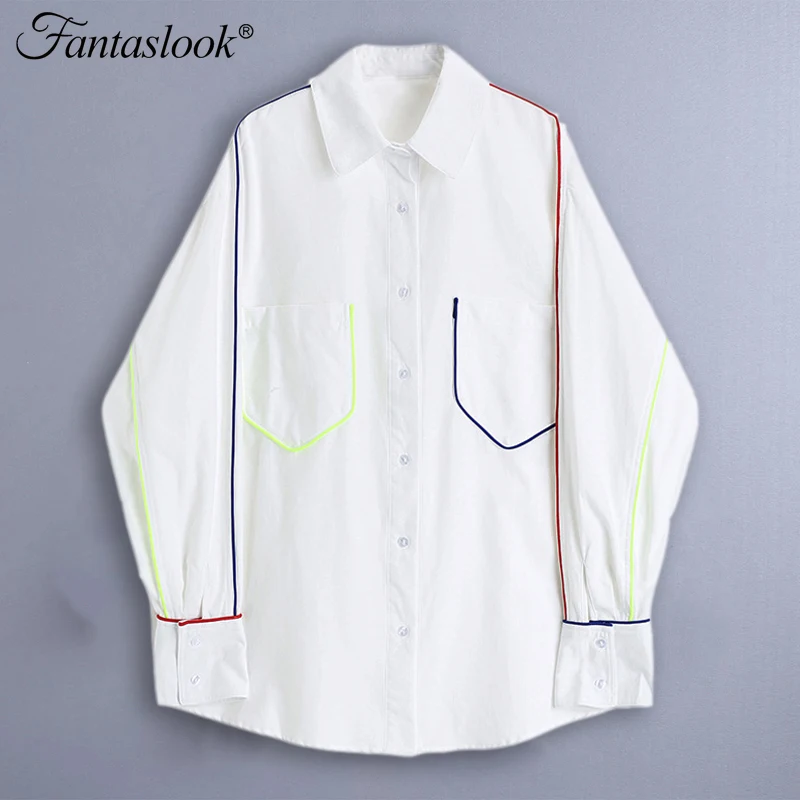 

Повседневная рубашка для женщин, белая блузка большого размера, элегантные свободные топы, корейские модные рубашки с длинным рукавом, женс...