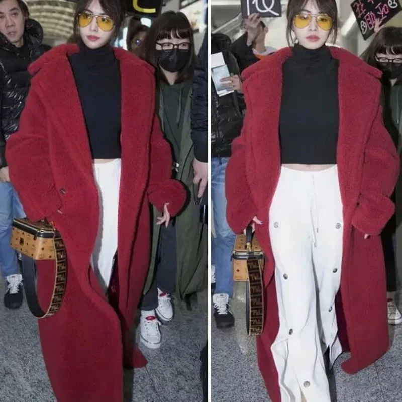 Женское зимнее пальто из искусственной шерсти длинное женская новая стильная