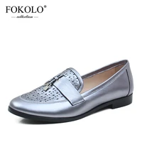 fokolo 2021 new loafers round toe genuine leather flat shoes women spring and autumn fashion handmade sheepskin ladies shoes p16