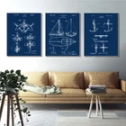 Винтажный плакат с парусной лодкой, с патентным принтом, моряки, подарки, модель корабля, Парусная схема, морская настенная Картина на холсте