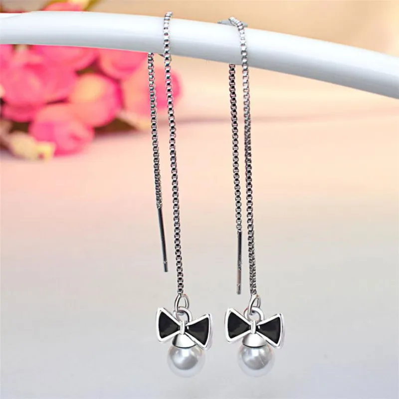 Очаровательные жемчужные черные серьги с бантом для женщин ювелирные изделия