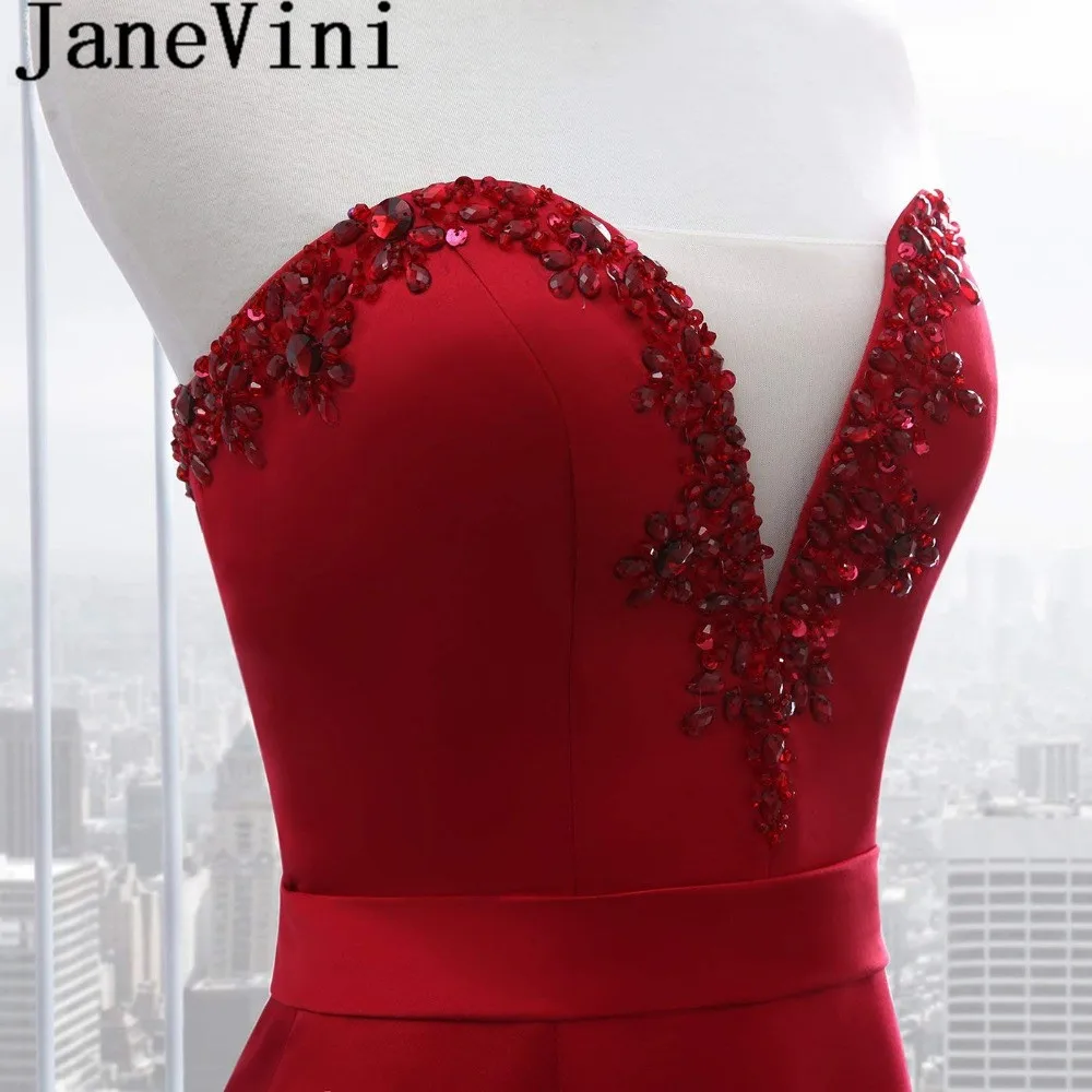 JaneVini Mermaid Women Sexy Prom Dresses 2019 Crystal Candy Color Satin Long Plus Size Evening Party Gowns Red robe de gala | Свадьбы и