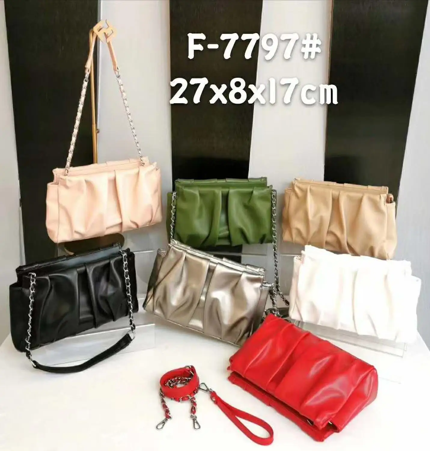 

pleated pu women satchels bags solid color oil leather fashion evening handbag chain shoulder bags female