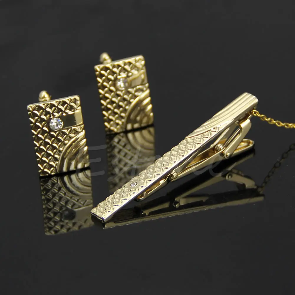 Простой подарок мужской металлический галстук бар застежка зажим Запонки Набор