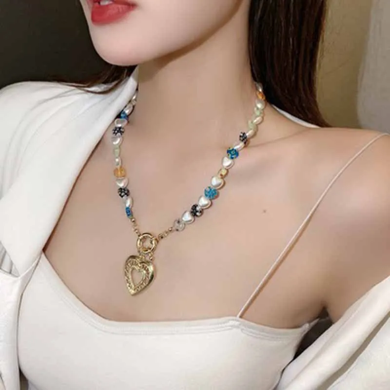 Модное геометрическое ожерелье в богемном стиле с жемчужинами и цветами любви