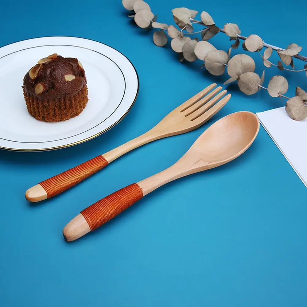 

Wooden Spoon Fork Japanese Tableware Set Spoon Honey Coffee Ice Cream Spoon Household Dining Table Kitchen Utensils