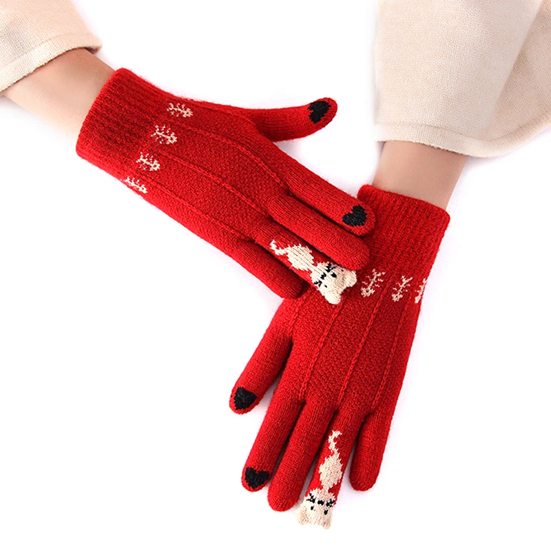

Winter Touch Screen Gloves Thicken Women Men Warm Stretch Knit Mittens Imitation Wool Full Finger Guantes Female Crochet