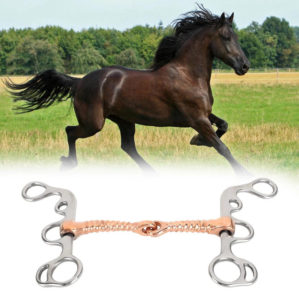 Broca de Snaffle de acero inoxidable para entrenamiento de caballos, suministros de equipo ecuestre, varilla de cobre roscada de acero inoxidable, broca de caballo-5