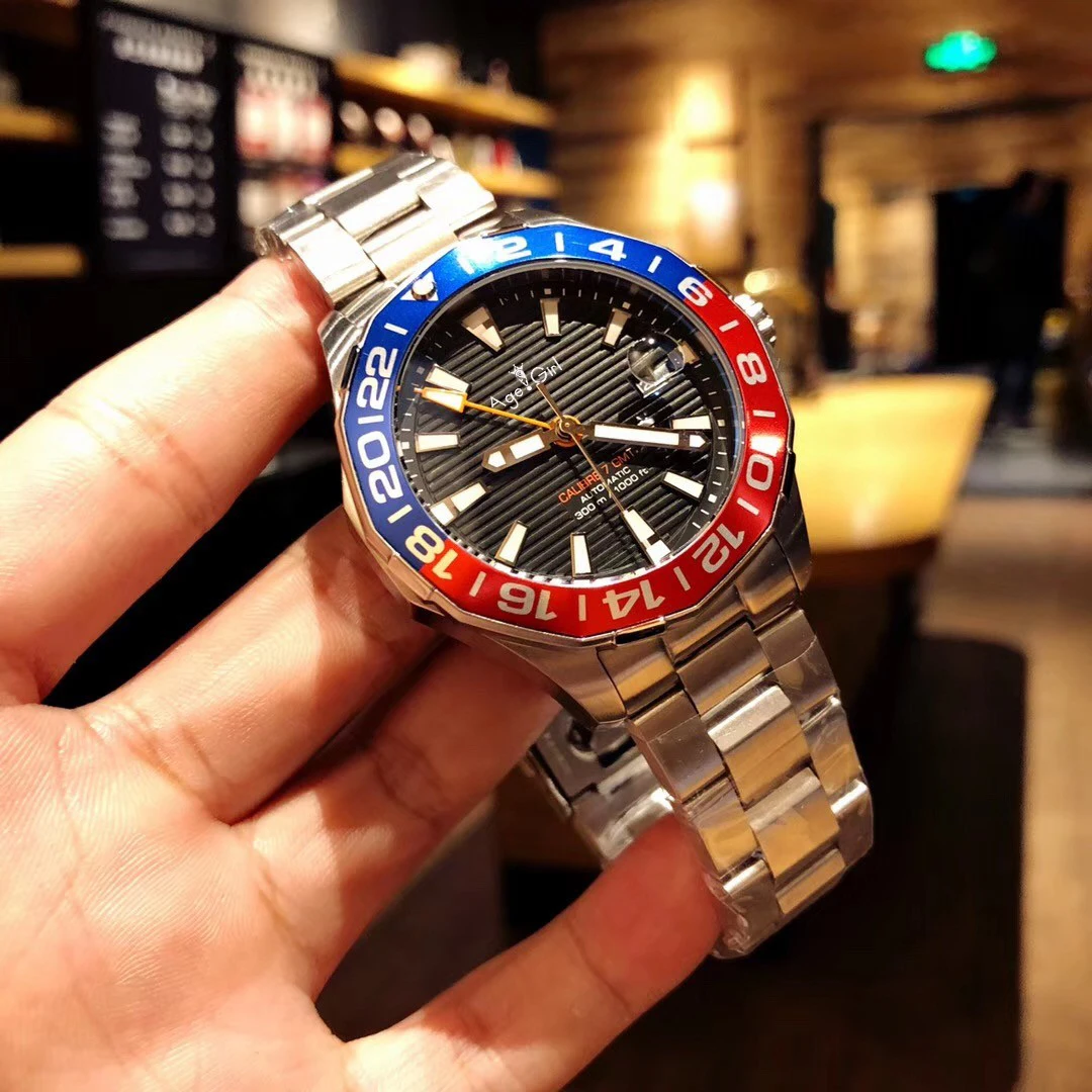 

Luxury Brand New Men Automatic Mechanical Red Blue Ceramic Bezel Independent GMT Stainless Steel Sapphire Waterproof Watch 46mm