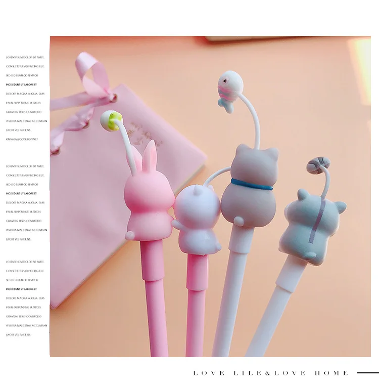 4 штуки в партии Kawaii мягкие животные Кошка Кролик Хомяк гелевая ручка подпись ручка Эсколар. школьные канцелярские товары поощрительный подарок