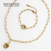wild free europe and america retro stainless steel necklace unisex pendant o word chain 14k real gold plated jewelry for party