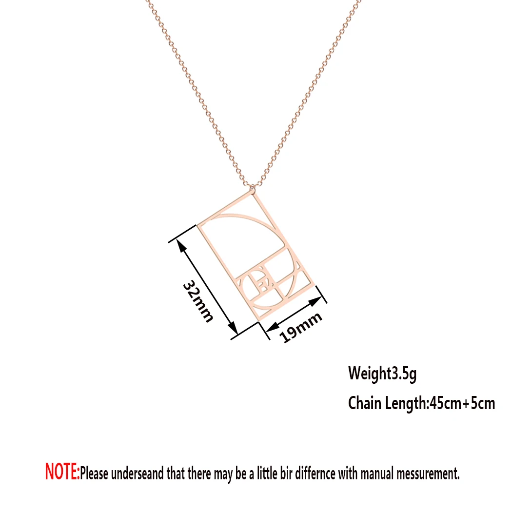 

Big Fibonacci Geometric Necklace Women Men Two Tone Finish Vintage Jewelry Ratio Sacred Math Gift Graduation Teacher Gift