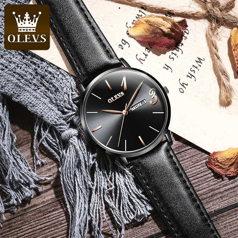 OLEVS 2021 New Ladies Fashion Casual Waterproof Breathable Leather Quartz Watches Alloy Case Men's And Women Watch Couple