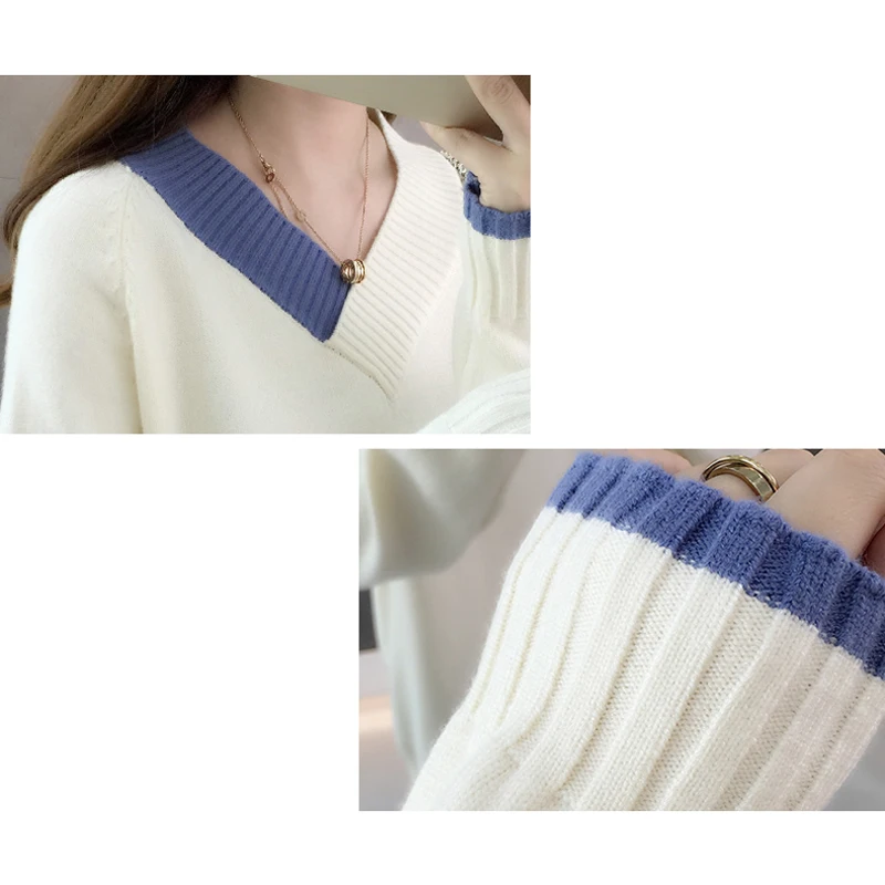 

2020 Autumn New Sweaters Women blue Pullovers Warm Sweaters Women Casual Loose Knitted V-Neck Sweater Female