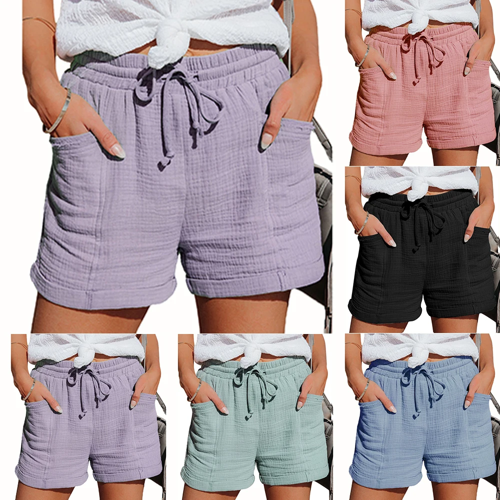 

Womens Summer Beach Drawstring Hotpants Casual Shorts Baggy Solid Trousers UK