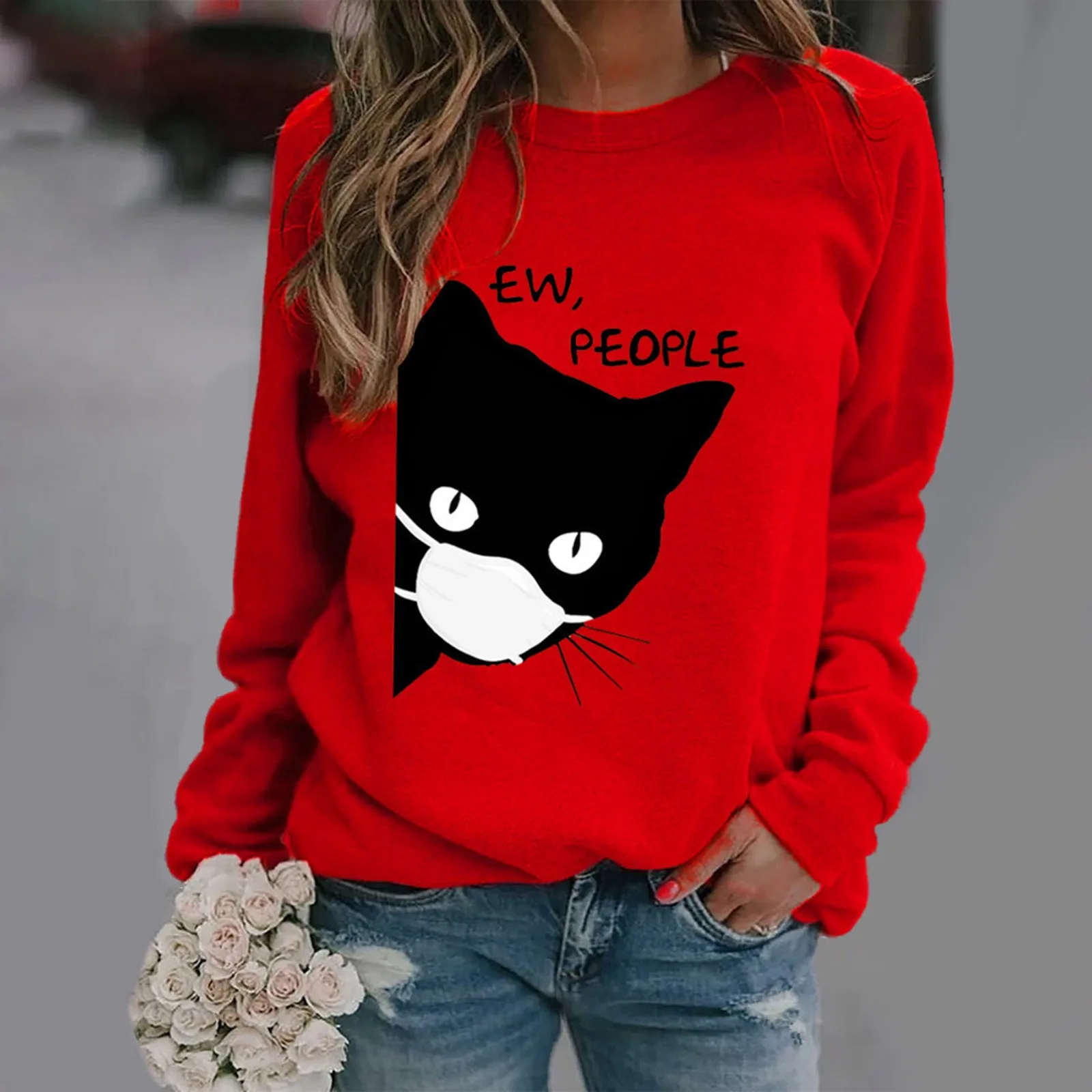 Женская футболка с изображением кошек и боковым принтом хлопковая Повседневная