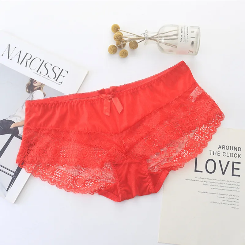

2Pcs Women Middle Waist Hollow Lace Underwear High Elasticity Breathable Panties Transparent Seamless Temptation Thin Underpants