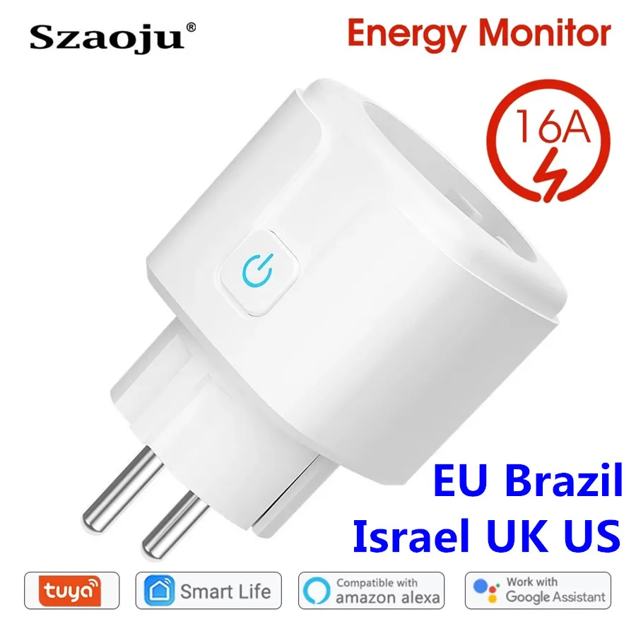 

Szaoju WiFi Smart Plug Socket Tuya 16A EU Plug Adapter Wireless Remote Control Smart Home Power Timer Socket for Alexa
