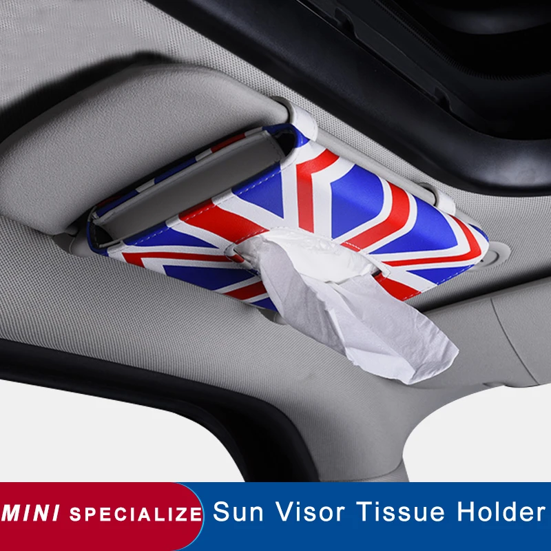 

Styling Sun Visor Tissue Box PU Jack Union Hanging Tissue Case Napkin Box for Mini Cooper Countryman R52 R53 R55 R56 R60 F55 F56