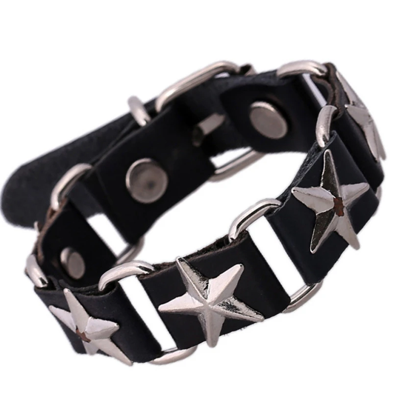 Модный черный Браслет манжета в стиле панк с бусинами из сплава и звезд