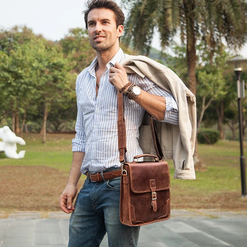 Retro Men's Messenger Bags Genuine Leather Shoulder Crossbody Bag Male Laptop Bag for 12 inch Notebook Casual Tote Handbag